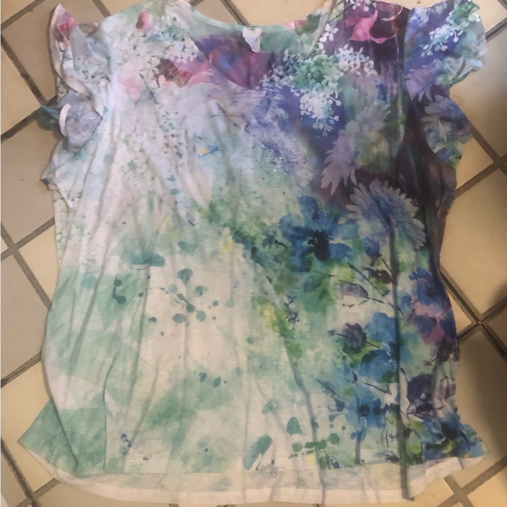 Time and Tru Purple Blue Ruffled Cap Sleeve Blouse